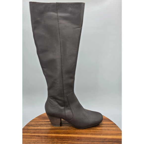 J Jill Boots Womens 7.5M Chocolate Brown Leather Knee High Tall Riding Cone Heel - Picture 1 of 8